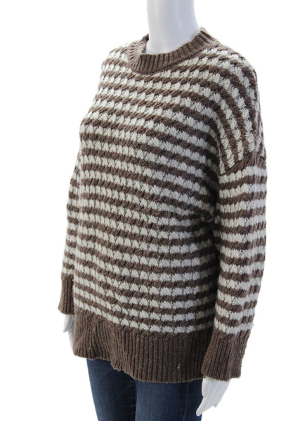 Zara Unisex Brown Striped Crew Neck Pullover Sweater 67% Nylon 33% Wool Size S