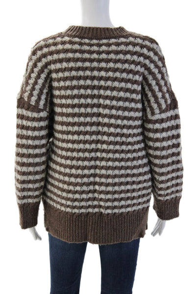 Zara Unisex Brown Striped Crew Neck Pullover Sweater 67% Nylon 33% Wool Size S