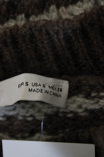 Zara Unisex Brown Striped Crew Neck Pullover Sweater 67% Nylon 33% Wool Size S