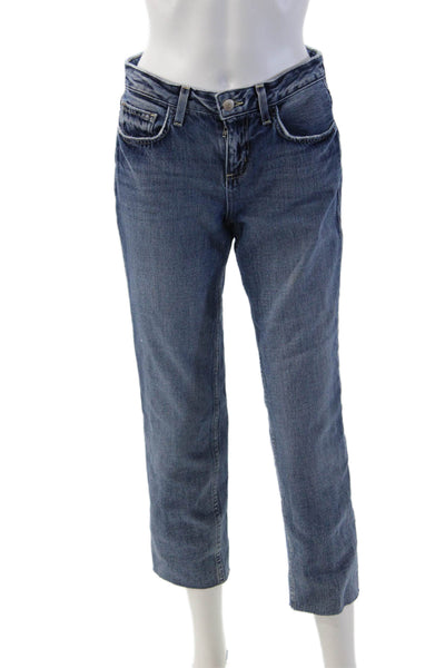 L'Agence Women Cropped Straight Jeans Blue 100% Cotton Low Rise Size 24