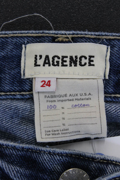 L'Agence Women Cropped Straight Jeans Blue 100% Cotton Low Rise Size 24