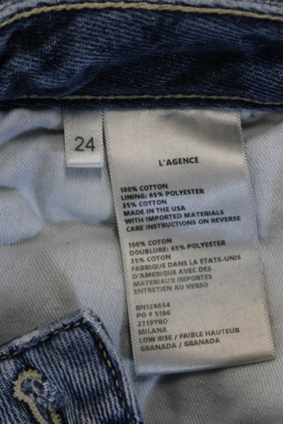 L'Agence Women Cropped Straight Jeans Blue 100% Cotton Low Rise Size 24
