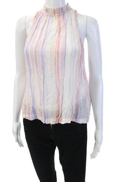 Bella Dahl Womens Boho Striped Light Blue High Neck Sleeveless Rayon Tank Size S