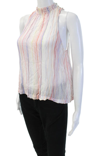 Bella Dahl Womens Boho Striped Light Blue High Neck Sleeveless Rayon Tank Size S
