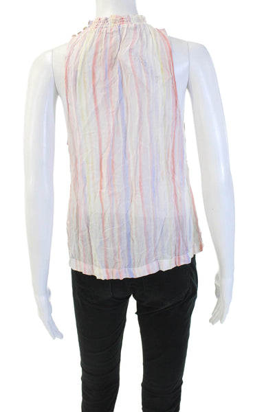 Bella Dahl Womens Boho Striped Light Blue High Neck Sleeveless Rayon Tank Size S