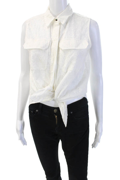 Rag & Bone Women Cropped Button-Up Sleeveless Collared White Cotton Top Size XS