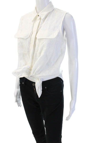 Rag & Bone Women Cropped Button-Up Sleeveless Collared White Cotton Top Size XS