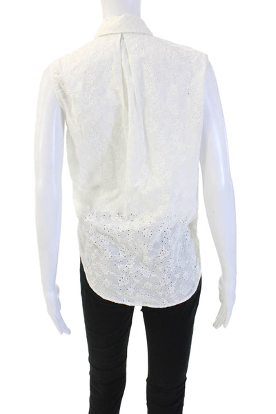 Rag & Bone Women Cropped Button-Up Sleeveless Collared White Cotton Top Size XS