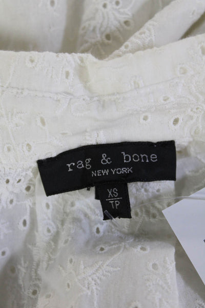 Rag & Bone Women Cropped Button-Up Sleeveless Collared White Cotton Top Size XS