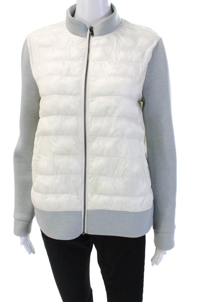 Lole Womens Quilted Puffer Bomber Jacket White Zip Mock Neck Nylon Size M