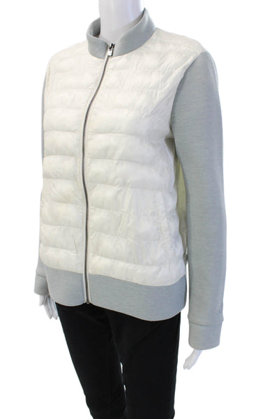 Lole Womens Quilted Puffer Bomber Jacket White Zip Mock Neck Nylon Size M