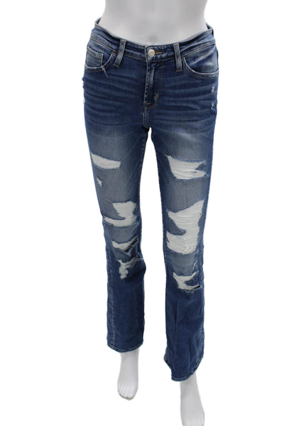 Flying Monkey Women Bootcut Jeans Dark Blue Mid Rise Button Size 26