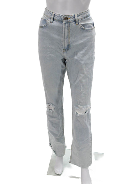 Zara Womens High Rise Mom Straight Jeans Light Blue Size 24