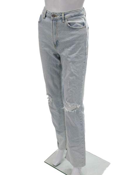 Zara Womens High Rise Mom Straight Jeans Light Blue Size 24