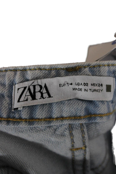 Zara Womens High Rise Mom Straight Jeans Light Blue Size 24