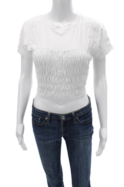 Intermix Women Cropped White Cotton Short Sleeve T-Shirt Size PP