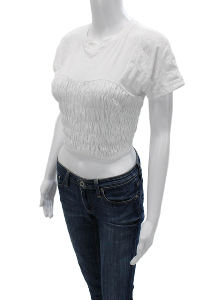 Intermix Women Cropped White Cotton Short Sleeve T-Shirt Size PP