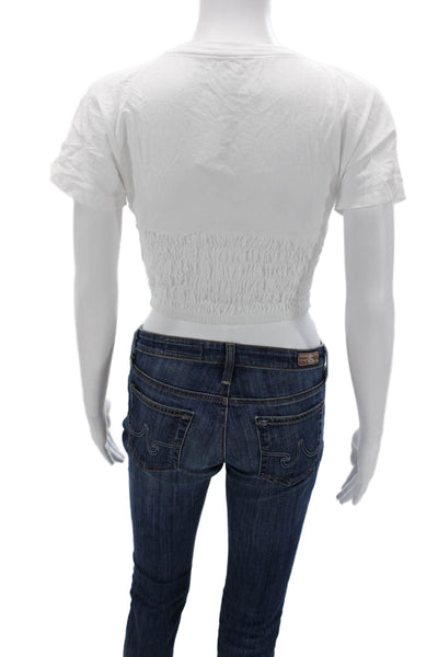 Intermix Women Cropped White Cotton Short Sleeve T-Shirt Size PP