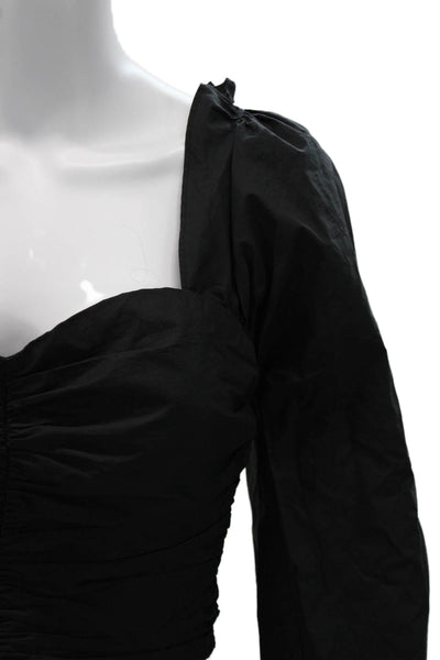 Lovers+Friends Women Crop Long Sleeve Blouse Black Square Neck Hook&Eye Size S
