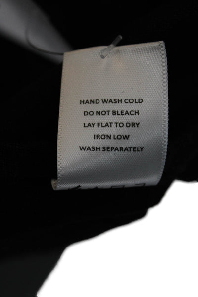 LPA Women Cropped Blouse Black Linen Square Neck 3/4 Sleeve Size S
