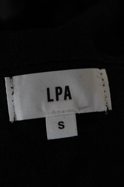 LPA Women Cropped Blouse Black Linen Square Neck 3/4 Sleeve Size S