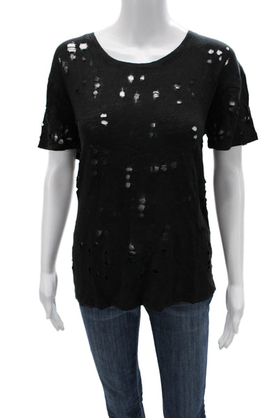 IRO Womens Black Grunge Short Sleeve Round Neck T-Shirt Size L