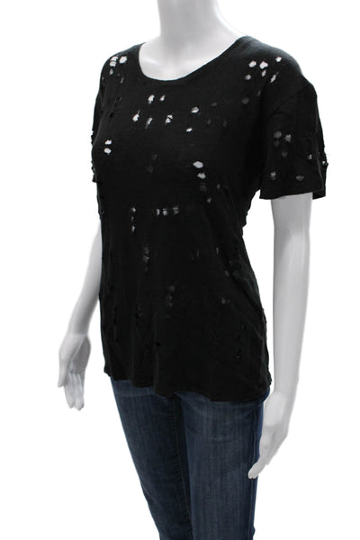 IRO Womens Black Grunge Short Sleeve Round Neck T-Shirt Size L