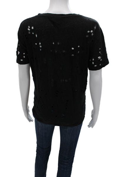 IRO Womens Black Grunge Short Sleeve Round Neck T-Shirt Size L