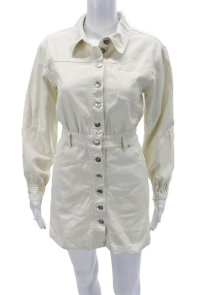 Steve Madden Womens Shirt Dress Mini Beige Cotton Collared Long Sleeve Size 2