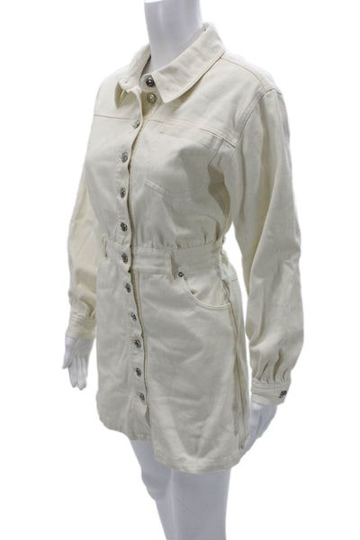 Steve Madden Womens Shirt Dress Mini Beige Cotton Collared Long Sleeve Size 2