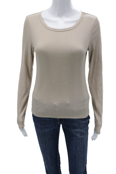 Z Supply Women Basic Beige Long Sleeve T-Shirt Round Neck Size S