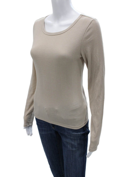 Z Supply Women Basic Beige Long Sleeve T-Shirt Round Neck Size S