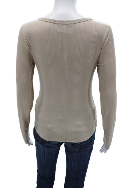 Z Supply Women Basic Beige Long Sleeve T-Shirt Round Neck Size S