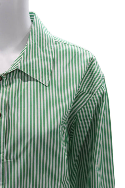 Elan Women Basic Striped Green Collared Long Sleeve Button-Up Top Size S