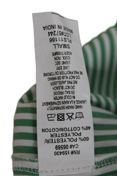 Elan Women Basic Striped Green Collared Long Sleeve Button-Up Top Size S