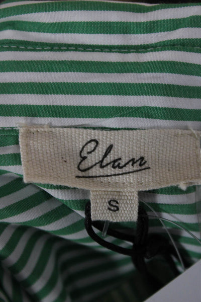 Elan Women Basic Striped Green Collared Long Sleeve Button-Up Top Size S