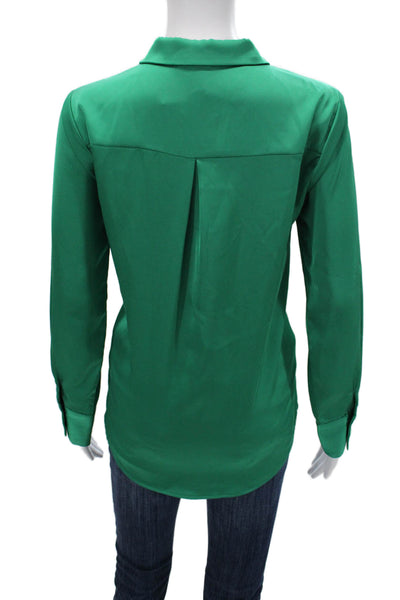 Aqua Women Collared Long Sleeve Button Up Blouse Green 100% Polyester Size M