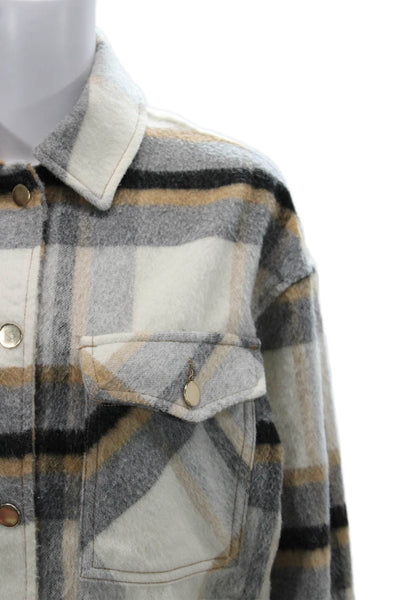 Zara Womens Beige Plaid Collared Long Sleeve Jacket Wool Blend Size S