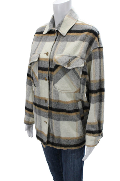 Zara Womens Beige Plaid Collared Long Sleeve Jacket Wool Blend Size S
