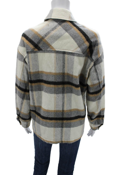 Zara Womens Beige Plaid Collared Long Sleeve Jacket Wool Blend Size S