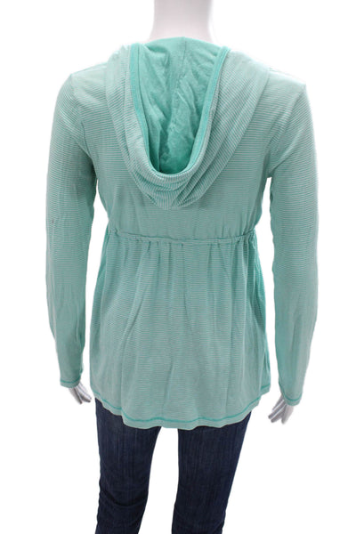 Splendid Women Tunic Hoodie V-Neck Striped Light Blue Long Sleeve Size M