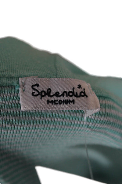 Splendid Women Tunic Hoodie V-Neck Striped Light Blue Long Sleeve Size M