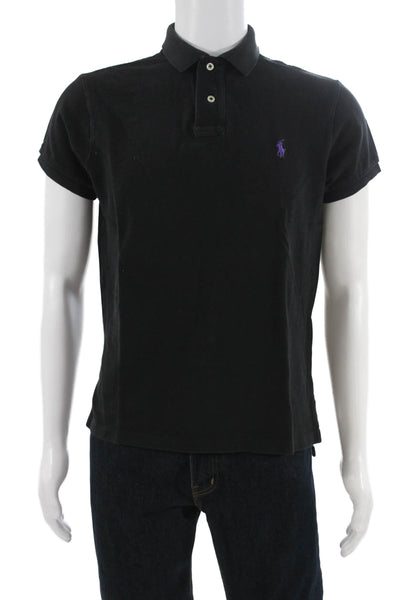 Polo Ralph Lauren Mens Short Sleeve Collared Knit Polo Shirt Black Cotton Medium