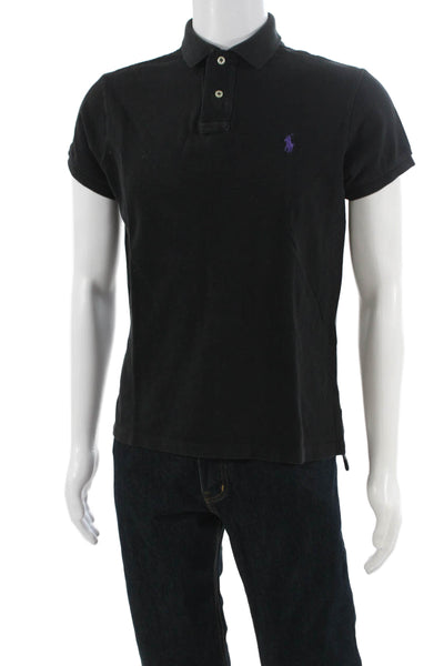 Polo Ralph Lauren Mens Short Sleeve Collared Knit Polo Shirt Black Cotton Medium