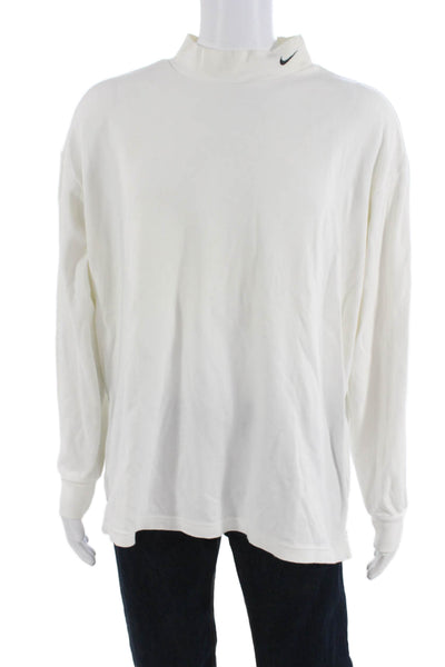 Nike Mens Band T-Shirt White 100% Cotton Mock Neck Long Sleeve 90s Size XL