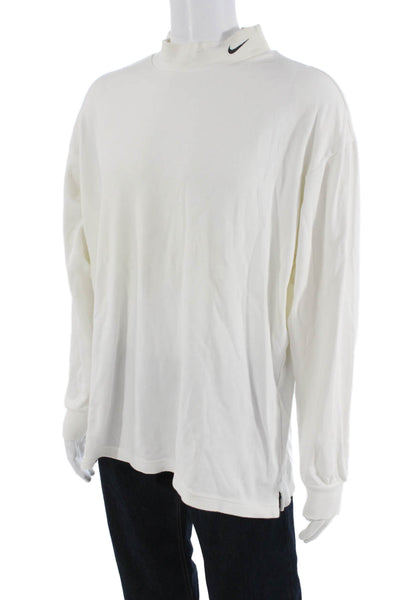 Nike Mens Band T-Shirt White 100% Cotton Mock Neck Long Sleeve 90s Size XL