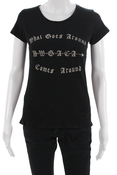 What Goes Around Comes Around Women Black Short Sleeve Graphic T-Shirt Size S