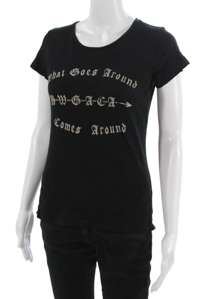 What Goes Around Comes Around Women Black Short Sleeve Graphic T-Shirt Size S
