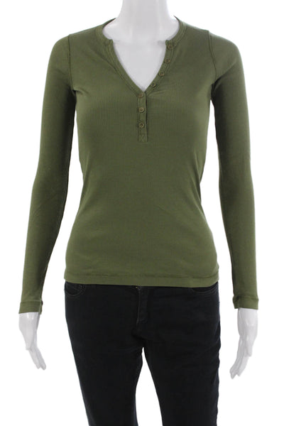 Splendid Womens Basic Button-Up V-Neck Long Sleeve Green Size S