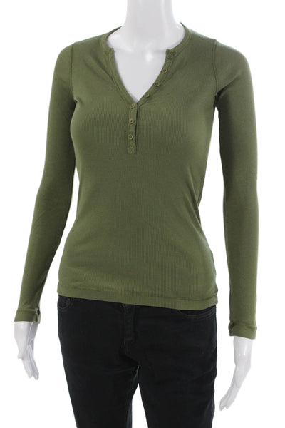 Splendid Womens Basic Button-Up V-Neck Long Sleeve Green Size S